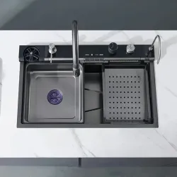 سینک ظرفشویی آبشاری مشکی مدل پیانویی 7 کلید گرید HUADIAO A سینک ظرفشویی آبشاری مشکی مدل پیانویی 7 کلید گرید HUADIAO A