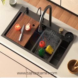 سینک ظرفشویی آبشاری مشکی گرید A نانو HUADIAO سینک ظرفشویی آبشاری مشکی گرید A نانو HUADIAO